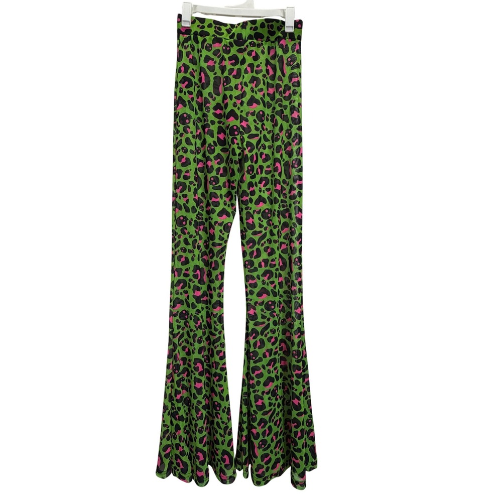 Killstar Emerald Sugar Mesh Flare Trousers Green Skull Leopard Print Pant NWT XS